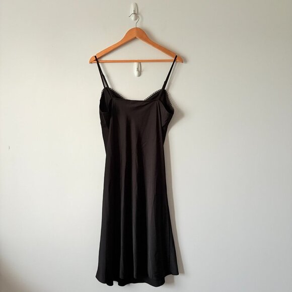 Aritzia Sunday Best Rae Midi Slip Satin Dress Black Size Large - Picture 8 of 10